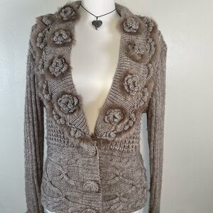 Roz & Ali Taupe Cardigan with Floral Details